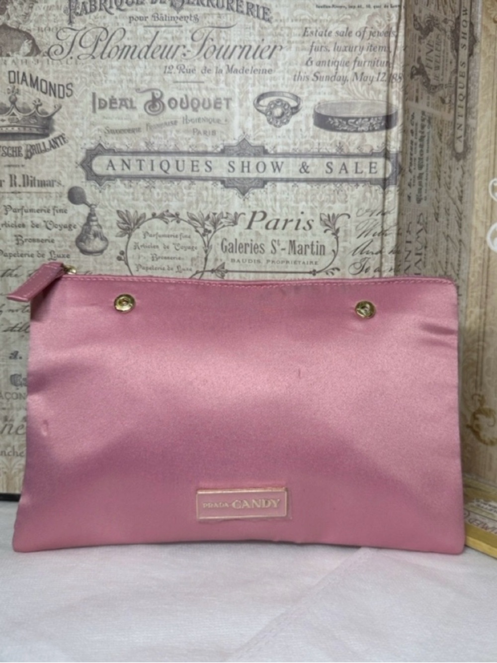 Prada Candy Pink Satin Zip Pouch